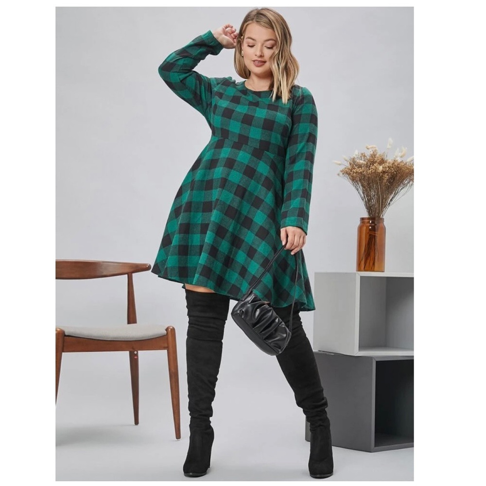 ‘Buffalo Plaid A-Line Mini Dress’👗